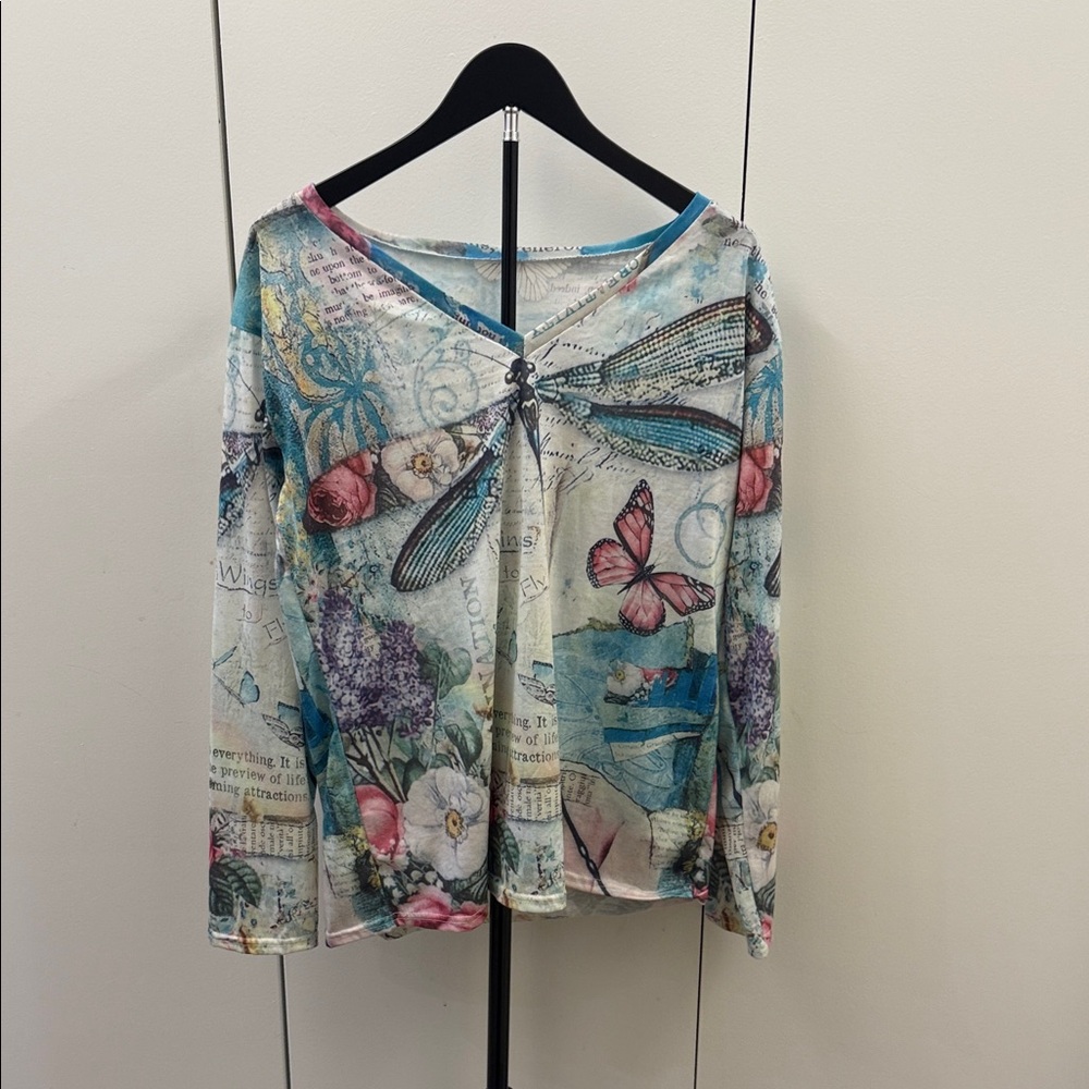 Floral and Butterfly Print Long Sleeve Top